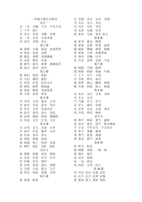 一年级下册生字组词
