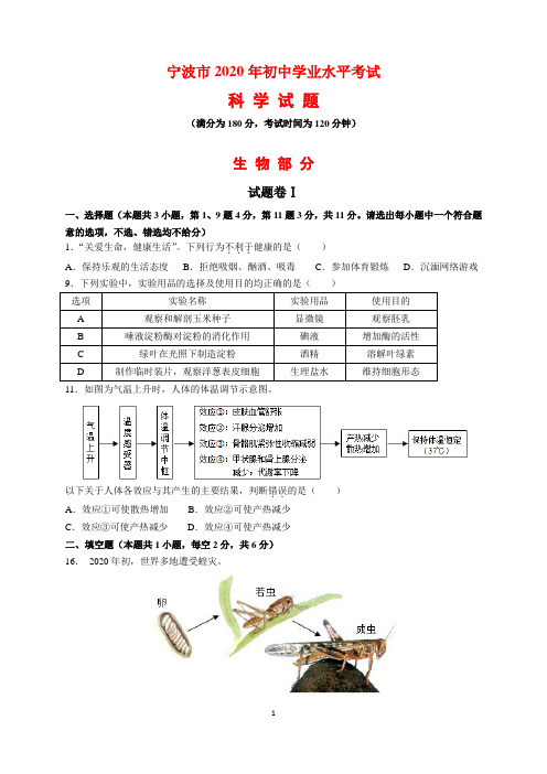 2020年浙江省宁波市中考生物试题及参考答案(word解析版)