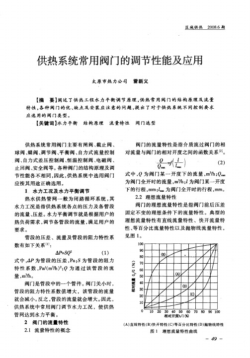 供热系统常用阀门的调节性能及应用