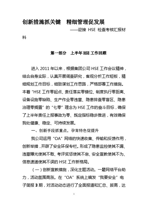 迎接HSE检查汇报材料
