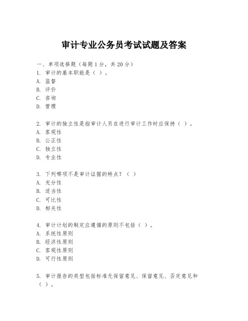 审计专业公务员考试试题及答案