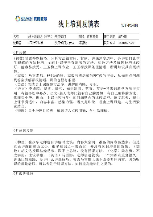 培训反馈表