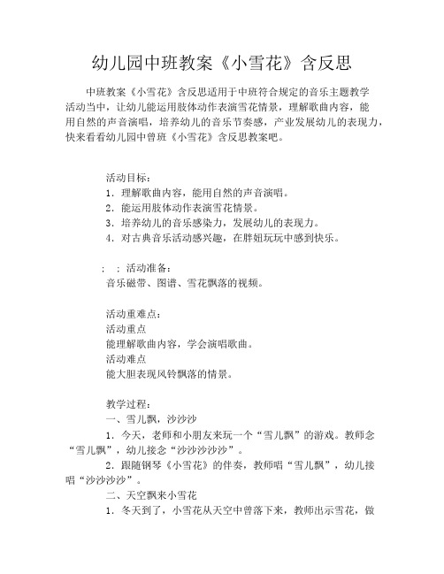 幼儿园中班教案《小雪花》含反思