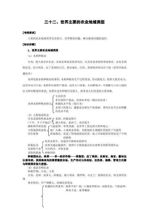 2011高考地理专题讲练(40套合集精编版)之三十二世界主要的农业地域类型