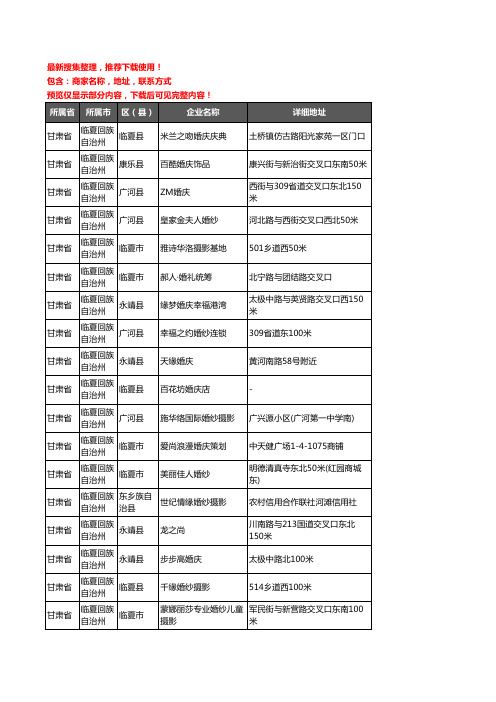新版甘肃省临夏回族自治州婚庆公司企业公司商家户名录单联系方式地址大全80家