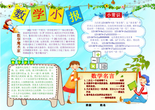 数学小报数学电子小报手抄报趣味数学乐园数学与生活板报模板数学家的故事海报有趣的数学A4