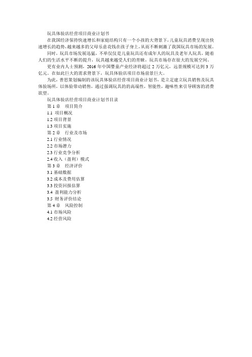 玩具体验店经营项目商业计划书