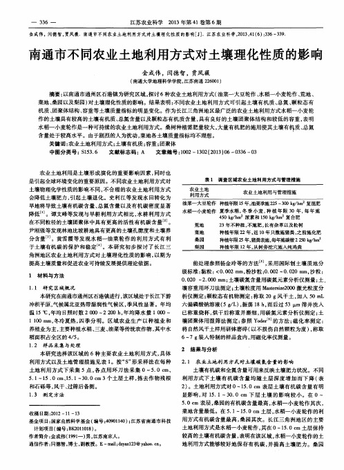 南通市不同农业土地利用方式对土壤理化性质的影响