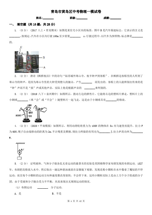 青岛市黄岛区中考物理一模试卷