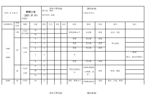 拍摄时间流程安排表之欧阳引擎创编