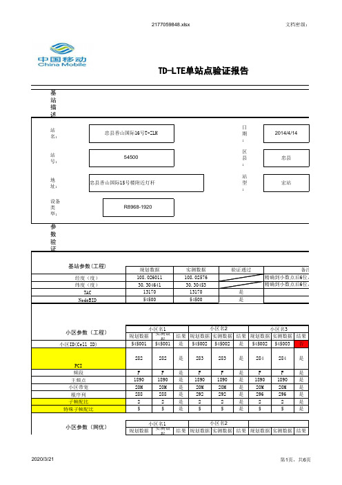 TD-LTE单站性能测试报告  - 忠县香山国际16号T-ZLH