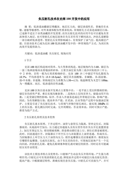 负压射孔技术在史深100开发中的应用