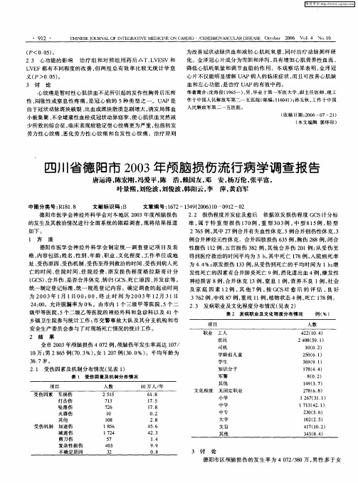 四川省德阳市2003年颅脑损伤流行病学调查报告
