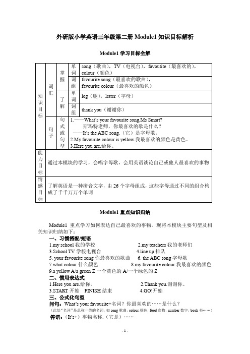 外研版小学英语三年级第二册Module1知识目标解析