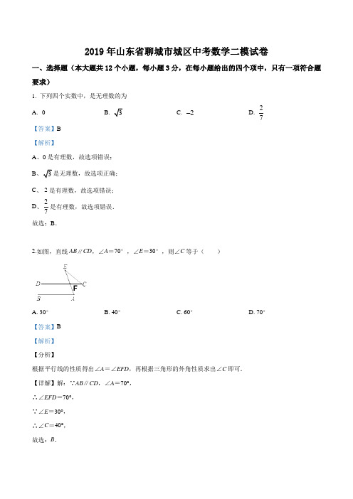 精品解析：2019年山东省聊城市城区中考数学二模试卷(解析版)