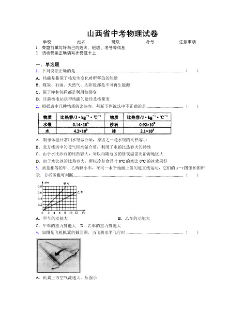 山西省中考物理试卷附解析