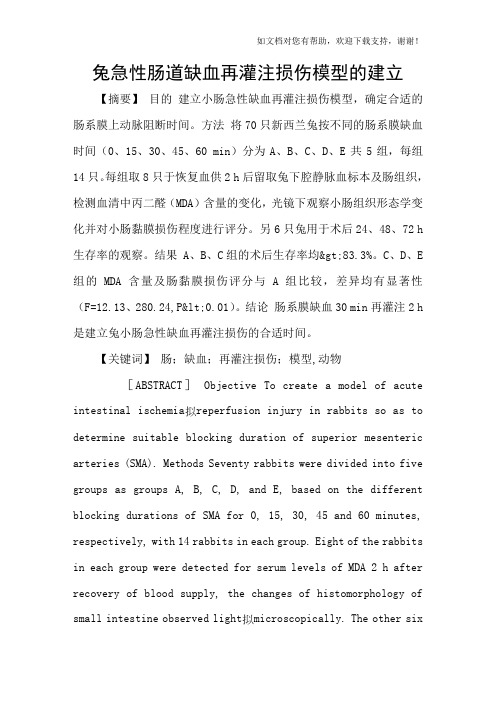 兔急性肠道缺血再灌注损伤模型的建立