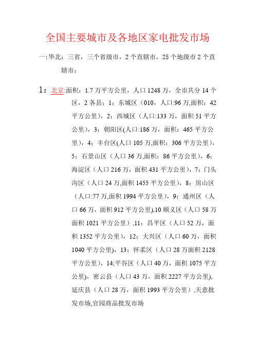 全国主要城市及各地区家电批发市场