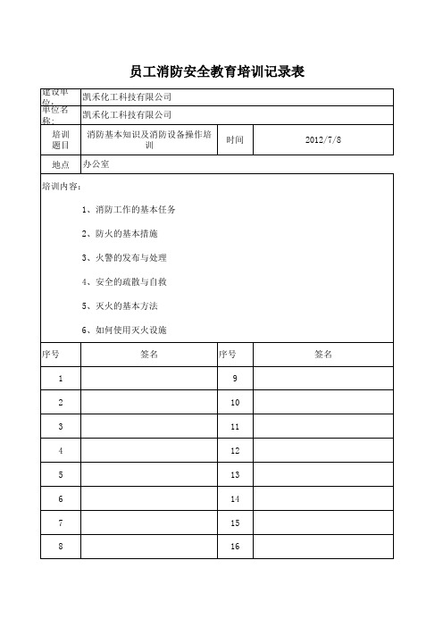 员工消防安全教育培训记录表