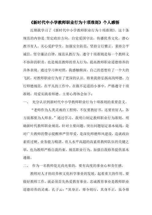 《新时代中小学教师职业行为十项准则》个人感悟