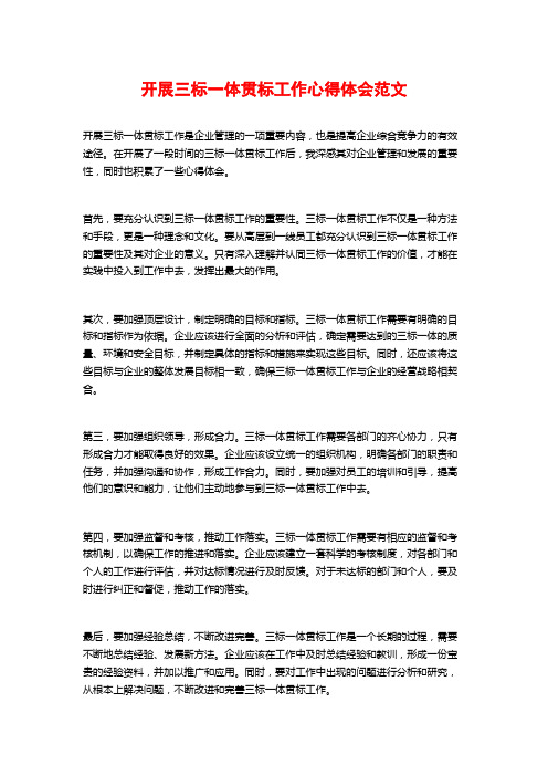 开展三标一体贯标工作心得体会范文