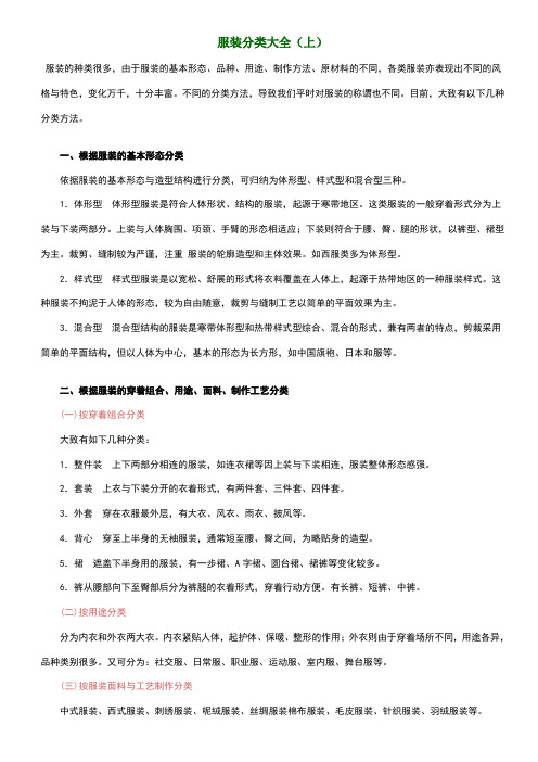服装分类大全