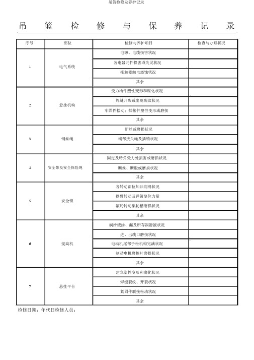 吊篮检修及保养记录