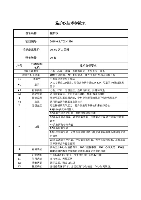 监护仪技术参数表