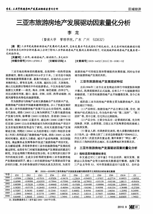 三亚市旅游房地产发展驱动因素量化分析