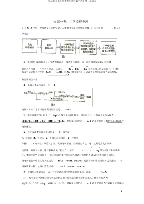 2018年中考化学真题分类汇编工艺流程1含解析