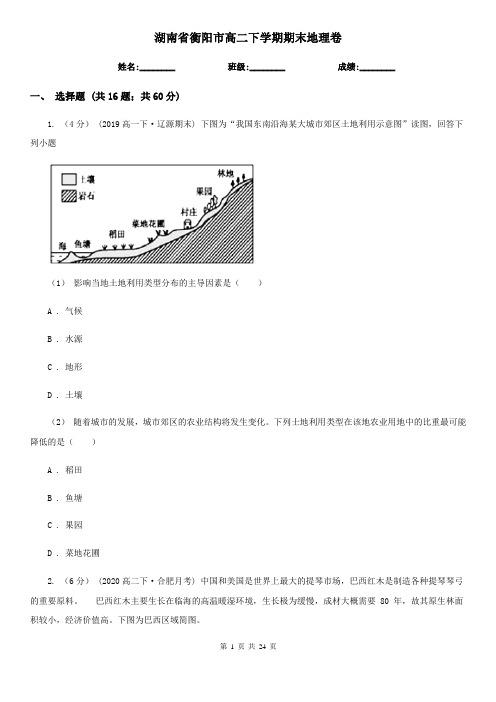 湖南省衡阳市高二下学期期末地理卷