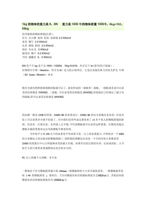 民用建筑荷载标准值