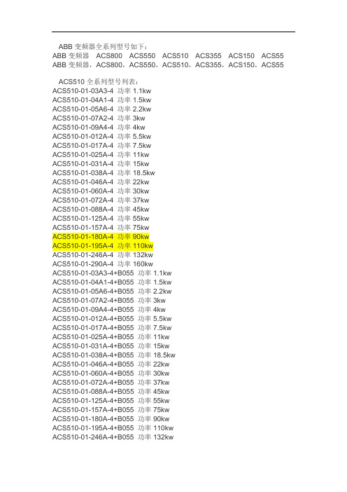 ABB变频器全系列型号