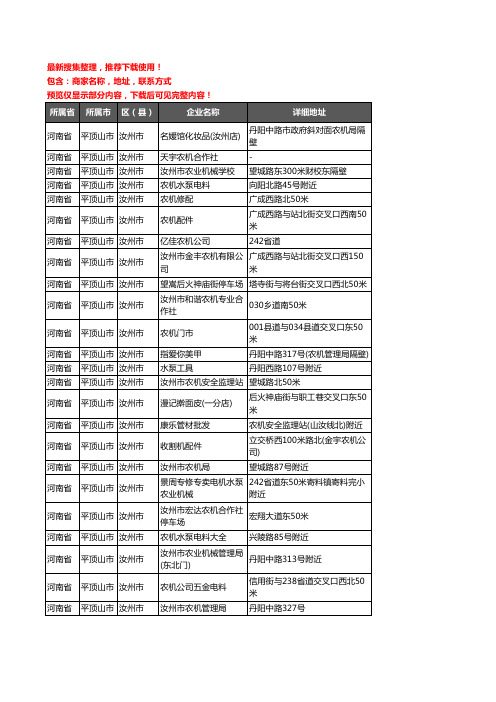 新版河南省平顶山市汝州市农机企业公司商家户名录单联系方式地址大全34家