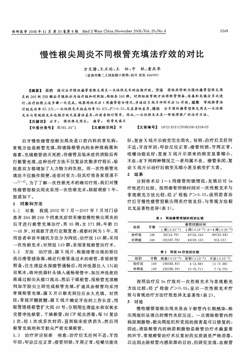 慢性根尖周炎不同根管充填法疗效的对比