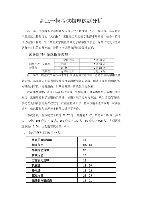 高三一模考试物理试题分析
