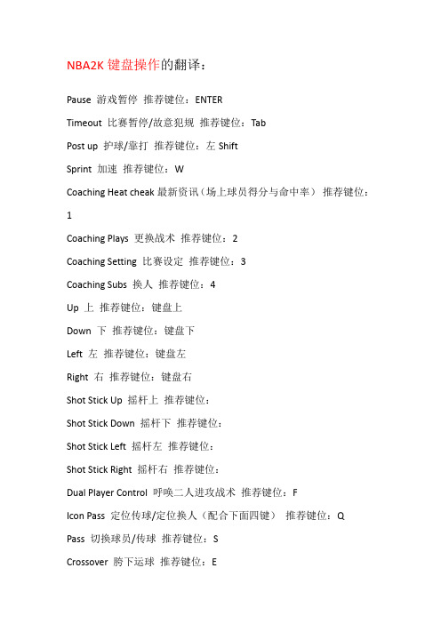 NBA2K游戏操作英文翻译