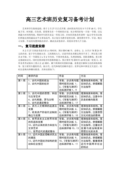 高三艺术班历史复习备考计划