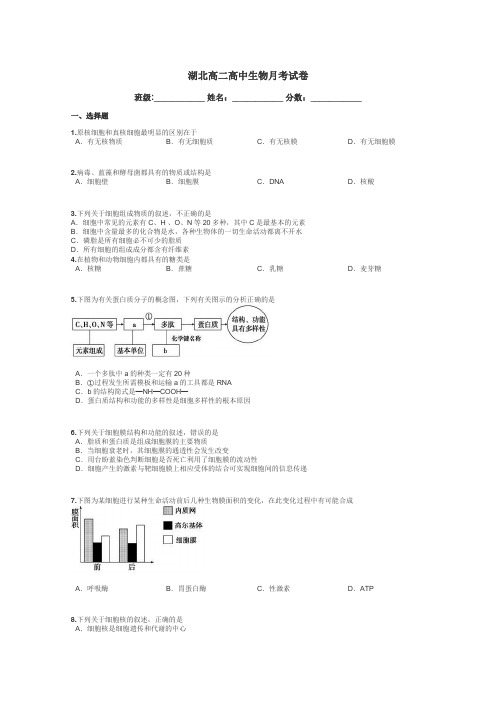 湖北高二高中生物月考试卷带答案解析
