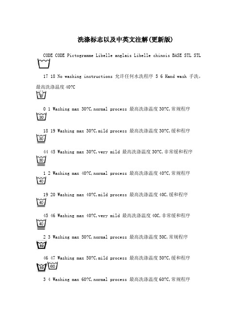 洗涤标志以及中英文注解(更新版)