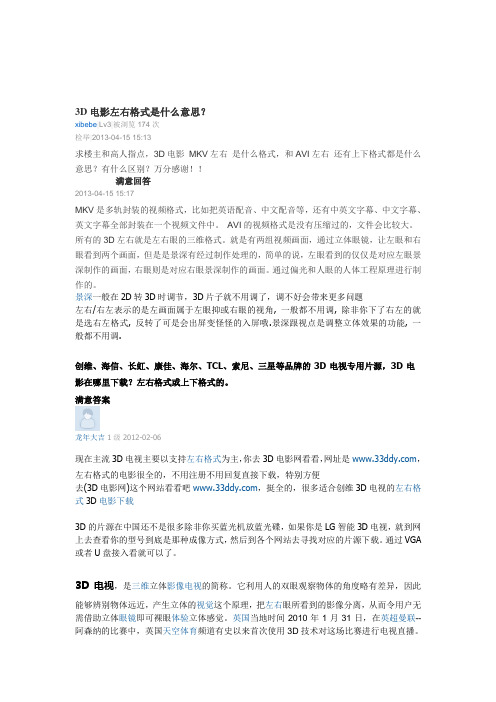 3D电影左右格式是什么意思