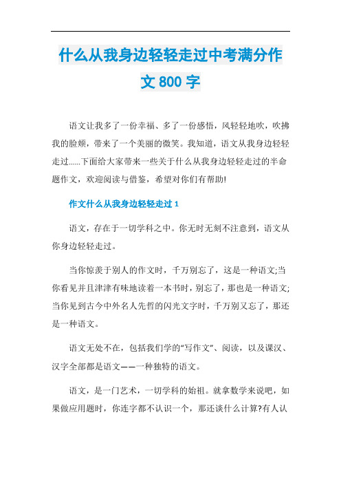 什么从我身边轻轻走过中考满分作文800字