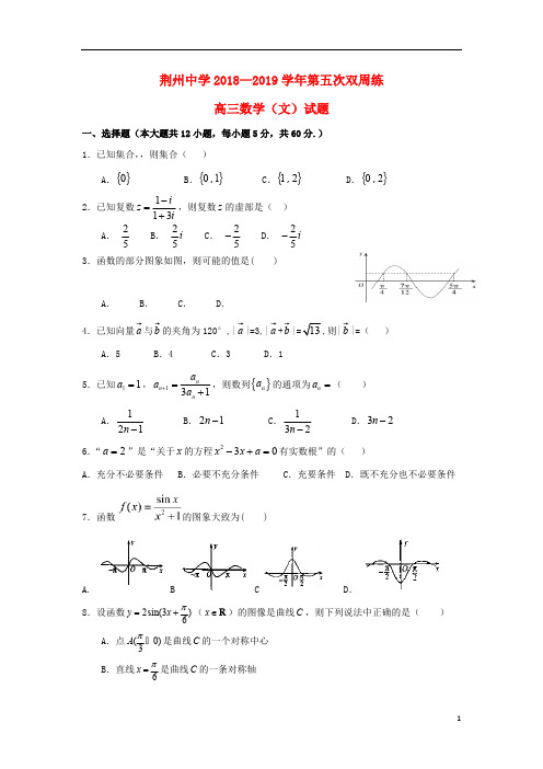 湖北省荆州中学2019届高三数学上学期第五次双周考试题文