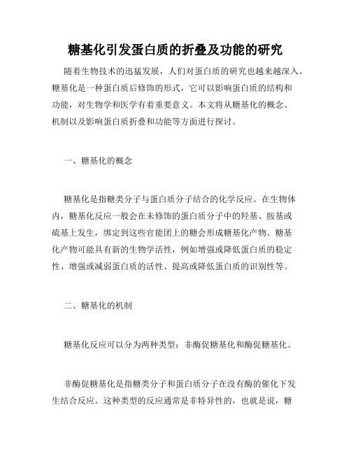 糖基化引发蛋白质的折叠及功能的研究