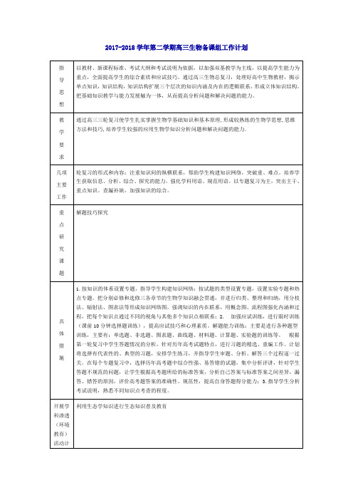 2017-2018学年第二学期高三生物备课组工作计划