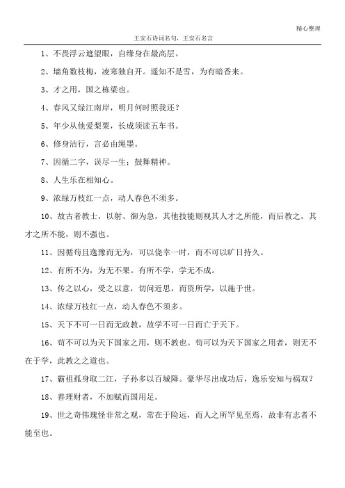 王安石诗词名句,王安石名言