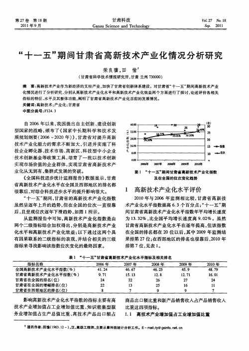 “十一五”期间甘肃省高新技术产业化情况分析研究
