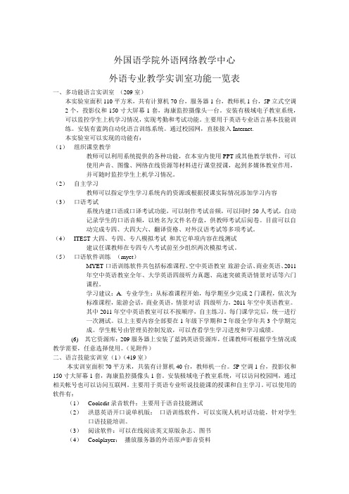 外国语学院外语网络教学中心外语专业教学实训室功能一览表