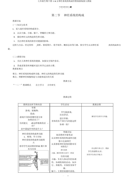 七年级生物下册4.6.2神经系统的组成导学案新版新人教版