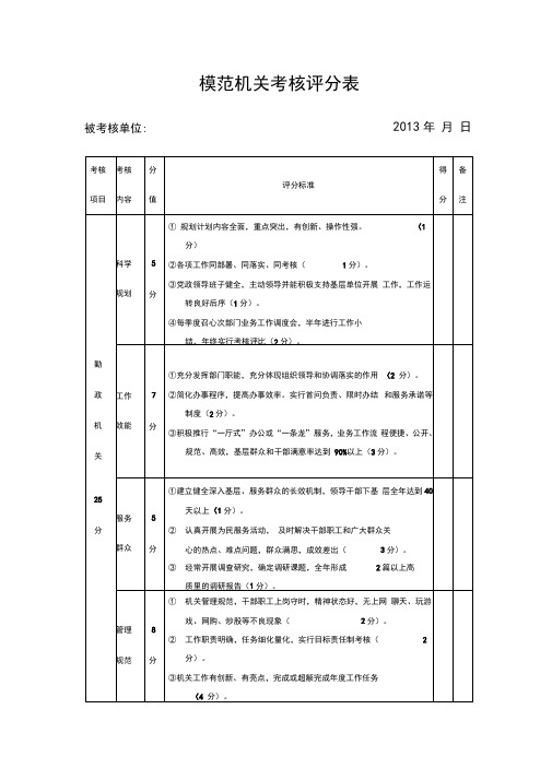 模范机关考核评分表